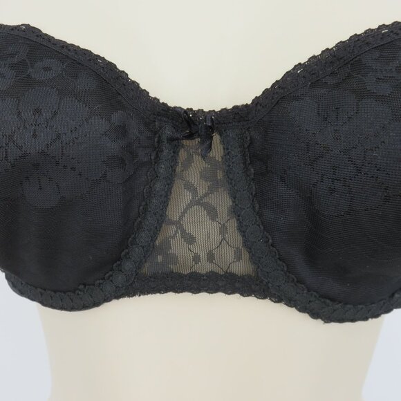 VTG Maidenform 36B Bra Pretty Shapely 4155 Black Floral Flower Lace Strapless - Picture 3 of 13